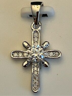 0.50CTW Genuine Moissanite Simple Cross Pendant Necklace in 925 Sterling Silver